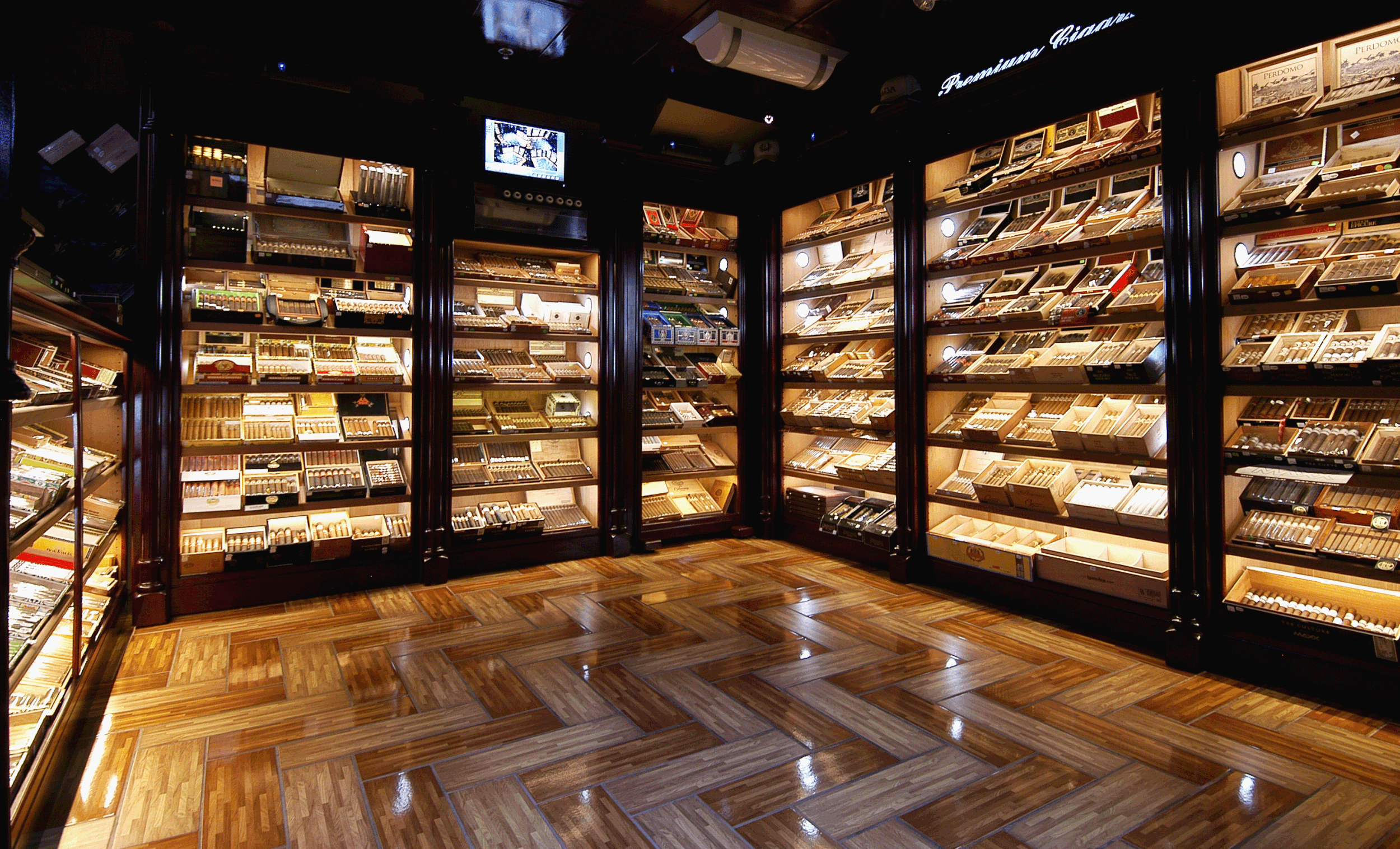 Close-up of a selection of Cuban cigars in a humidor